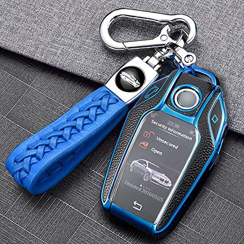 ontto TPU Schlüsselhülle Cover Passt für BMW 8er 7er 5er i8 i12 i15 Display 740i 528Li 540Li G11 G12 G30 G31 X3 G01 X4 X5 X7 Schlüsselanhänger Schutzhülle Schlüsselcover Schlüsselbox Etui-Blau