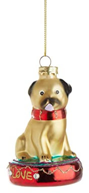 BUTLERS Weihnachtskugel Hund Mops (1 Stück) handbemalte Christbaumkugel aus Glas mit Anhänger - Weihnachten, Christbaumschmuck, Weihnachtsdeko, Weihnachtskugeln