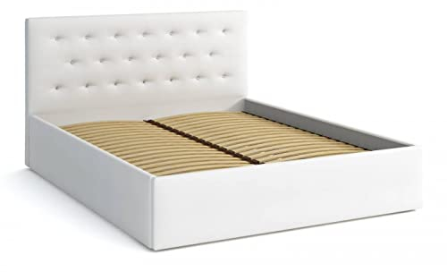 bonni Polsterbett Star 180x200cm Bett mit Lattenrost Doppelbett Bettgestell Holzbett Öko-Leder Polsterstoff und Kopfteil Glamour Stil (Weiß)