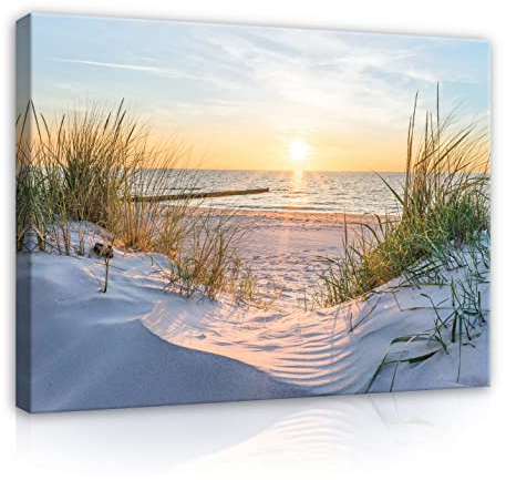 WallArena Leinwand Bilder Groß 100x75 cm XXL Wanddeko Wohnzimmer Schlafzimmer Zimmer Wandbilder Leinwandbild Modern Bild auf Leinwand Moderne Strand Meer Ostsee Natur