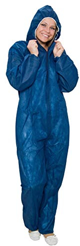 10 x Einweg Overall | Maleroverall Schutzanzug für leichte Malerarbeiten, Lackierarbeiten, Reinigungsarbeiten | Maleranzug Schutzkleidung Lackieranzug Einweganzug Overall mit Kapuze (Blau, XXXL)