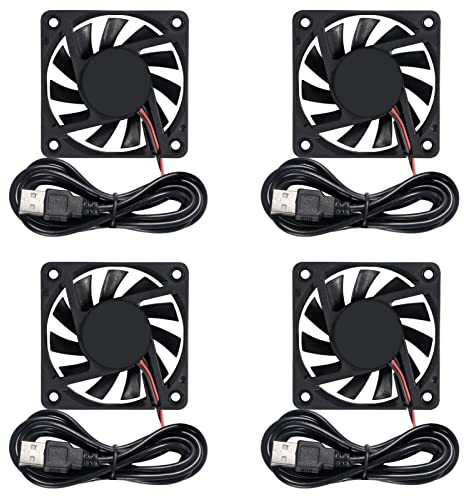 DC 5V USB 6010 60mm Brushless Fan for 3D Printers, Makerbot, PC CPU, Computer Casing - 60 x 60 x 10mm Cooler Pack of 4