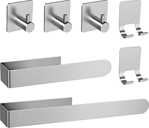 AIKER Toalleros de Baño Sin Taladro, 7PCS, Acero Inoxidable 304 de Calidad Espesada, Accesorios para Mueble o Colgador Pared, Decoracion baño