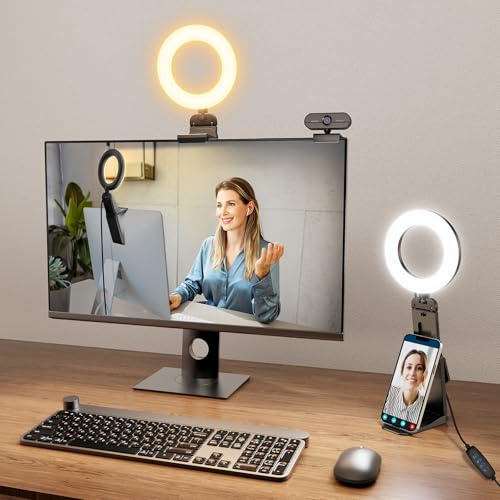 Evershop Ring Light for Laptop Desk Clip On,Small Computer Video Conference Lighting with Stand for Phone/Webcam/Monitor,5 Portable Mini LED Selfie Light Desktop for Zoom Meeting/Video Call/Recording