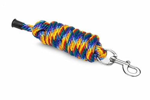 Anbindestrick für Pferde und Ponys Start Hard PP-Seil 2m mit klassischem Karabinerhaken und Panik (Königsblau/Gelb/Rot, Snap)