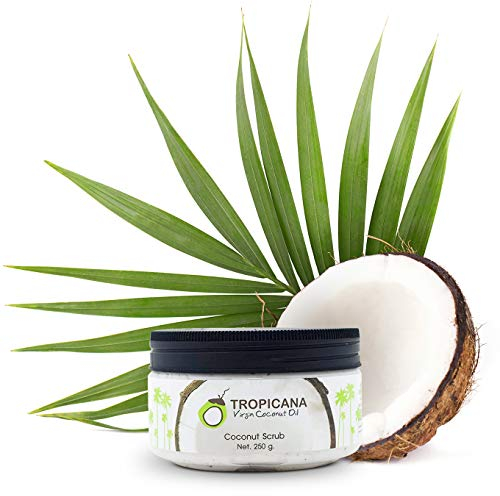 Tropicana Oil Natürliches Kokosnuss Körperpeeling 250g, mit Kokosöl, Shea Butter und Kokosnussschalen Pulver Duschpeeling, Naturkosmetik Body Scrub Männer und Frauen, Veganes Körper-Peeling