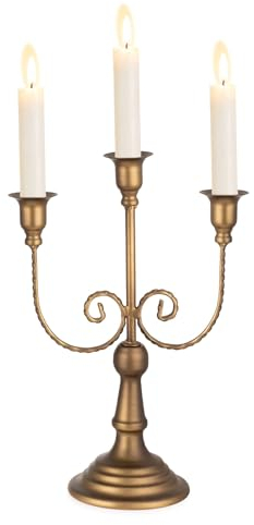 Sziqiqi Kerzenständer Kerzenhalter 3 Armig - 29.5cm Vintage Kerzenständer Dekorative Kerzenleuchter für Stabkerzen Metall für Tischdeko Wohnzimmer Esstisch Couchtisch Kamin Mantel Dekor, Bronze