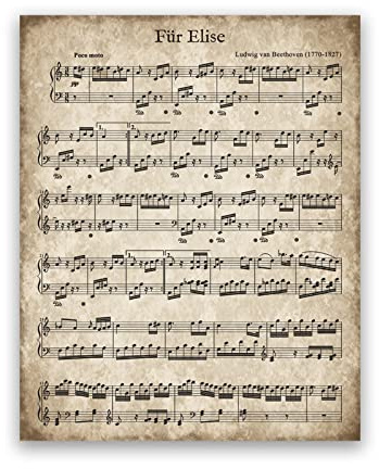 TANYANG Vintage Fur Elise Noten Poster Beethoven Klassische Klaviermusik Drucken Weihnachten Leinwand Malerei Bild Lied Dekoration 21X30Cm Kein Rahmen