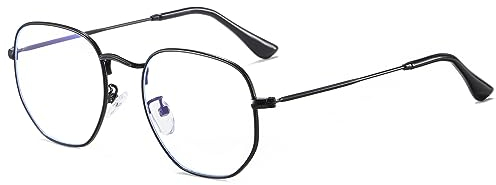 Ggpyyon Retro Blaulichtfilter Brille Damen Herren Hexagonal Brille Blue Light Blocking Glasses Polygon Ohne Stärke Blaufilter Brillen(Schwarz)