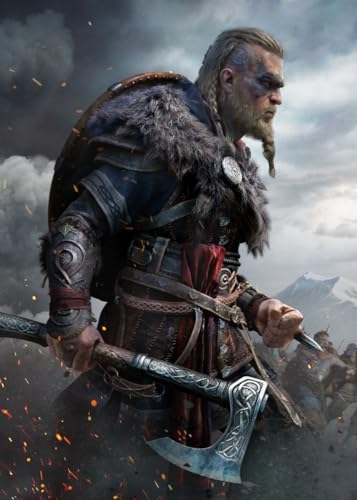 Displate - Poster aus Metall - Einfache Montage ohne Bohren - Assassin's Creed - Assassin's Creed Valhalla Key Arts - Key Art Valhalla - Größe L - 67,5x48cm Matt