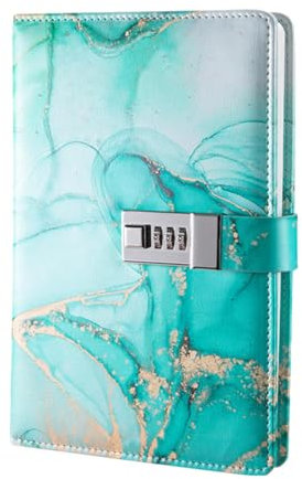 Sharplace Diary with Lock Locking Journal Travel Diary A5 PU Leather Journal Lockable Secrets Journal Password Lock Diary Teenage Girls, Turquoise
