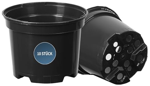 Tymar Pots de culture 22,5 cm, 10 pièces, Pots de plantes pour semis, 5 L, Pot de fleurs pour semis ou boutures, en plastique