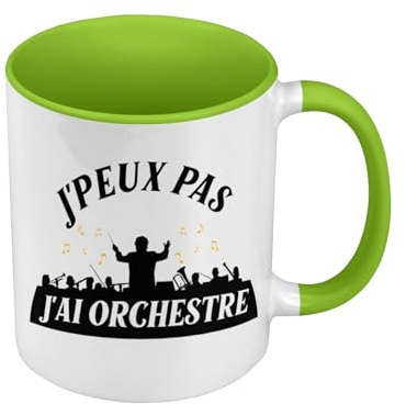 Tasse, Farbe Premium, Grün – J'Peux Pas J'ai Orchestre Klassische Musik Mozart – Tasse mit Henkel und farbigem Innenfutter