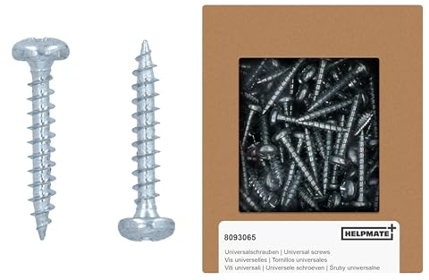 HELPMATE - Holzverbinderschrauben 4,0x25 galvanisch verzinkt - 250 Stück Universalschrauben Linsenkopf mit PZ2-Antrieb und Vollgewinde - Zur Befestigung von Beschlägen auf Holz
