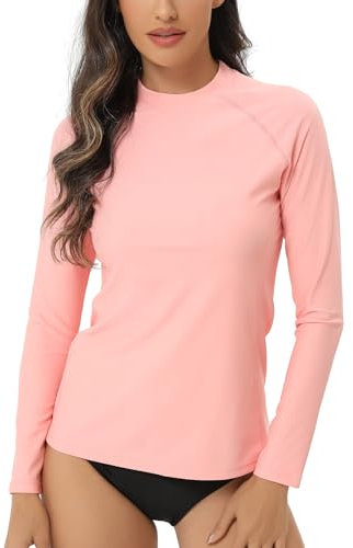 HUGE SPORTS Rash Guard Rashguard Maillot de bain à manches longues pour femme Séchage rapide, Rose, L
