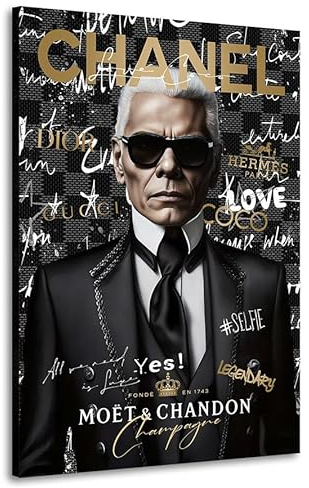 Kunstgestalten24 | Leinwandbild Karl Lagerfeld Pop Art Fashion Wandbild Wanddekoration | 40x60cm, 2cm Rahmentiefe