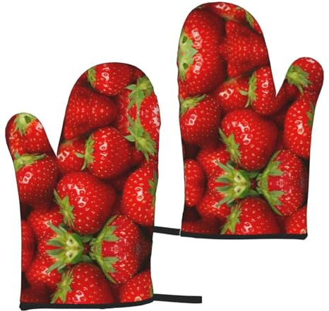 Lot de 2 gants isolants pour four à micro-ondes Motif fraises Rouge