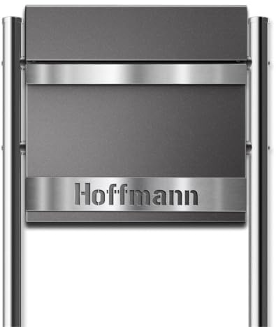 Metzler Standbriefkasten Asta in DB 703 Eisenglimmer - inkl. Zeitungsfach, Edelstahlblende & personalisierbarer Gravur - Design Briefkasten mit Ständer - Größe: 37 x 37 x 10,5 cm, Höhe 120 cm