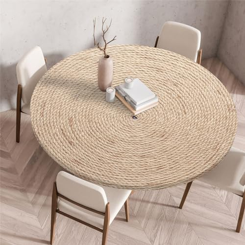 Odot Tischdecke Abwaschbar Rund 100cm, Elastisch Lotuseffekt Tischdecke Outdoor 3D-Druck Tischdecken Table Cloth für Garten Restaurant, Ideal für 90cm-95cm