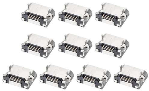 DMiotech 10pcs Micro USB Female Socket Connector 5 Pin Jack Sockets Adapter 180 Degree 1A 30V Jack Connector Set for Phone Computer USB Repair Replacement Adapter