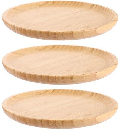 WOPPLXY Lot de 3 Plateau Bois Rond, 25 x 25 x 2 cm Plateau Bambou, Plateau de Service Rond pour Desserts, Fromages, Charcuterie