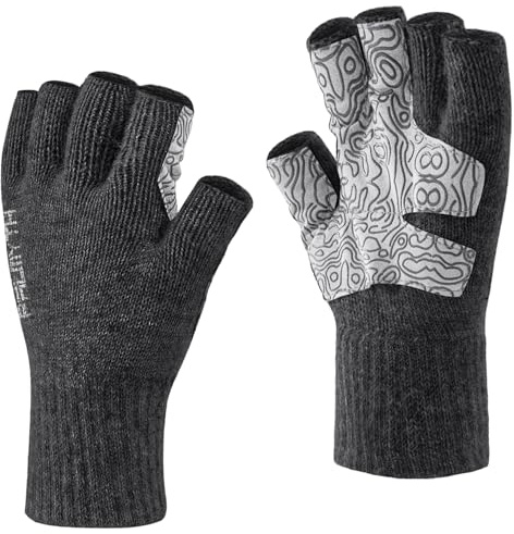 Palmyth Fingerlose Woll-Angelhandschuhe mit Grip für Damen und Herren | Rutschfeste Grip-Handfläche, Freie Finger, 55 % Wolle und Elastische Bündchen ein Warmes Wintergeschenk für Outdoorfans