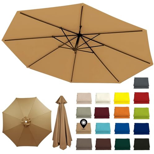 Auvent de Remplacement pour Parasol de Terrasse de 300CM 270CM 230CM, 8 Baleines Toile de Rechange pour Parasol D'extérieur, Housse de Rechange pour Jardin Plage Marché(Kaki,270CM/8.8FT)