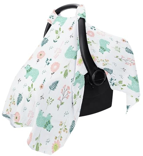 Krujecnt Kinderautositzbezug – Sommer-Kinderwagen-Sonnenschutz, atmungsaktiv, leichte Sommer-Kinderwagen-Abdeckung mit Dinosaurier und Blume für Mädchen und