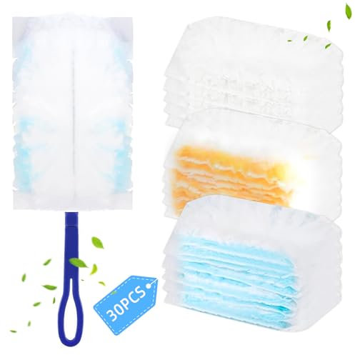 KATIMI 30 Pièces pour Swiffer Plumeau Poussiere Recharge Kit, Duster Recharges Dépoussiérantes avec 1 Poignée, Plumeaux Electrostatiques pour Entretien Maison Le Bureau
