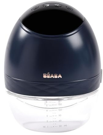 BÉABA, Sacaleche Eléctrico Manos Libres, Ligero, Compacto, 3 Modos, 9 Niveles, 0 Ondas, Silencioso, Gran Capacidad 180mL, Temporizador, Función Memoria, 6 Sesiones, Carga USB C, Azul Noche