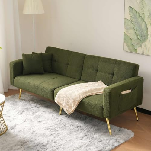 KOMHTOM 2-Sitzer-Sofa, Schlafsofa, ausklappbar, mit verstellbarer Rückenlehne, modernes kleines Sofa, dunkelgrün, 175 x 64 x 72 cm