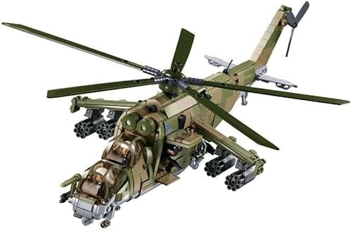 Militär Hubschrauber Bausteine Bausatz, Militär Gunship Klemmbausteine Modell Set, Bausteine Waffen Bauset für Erwachsene Kinder (MI-24S)