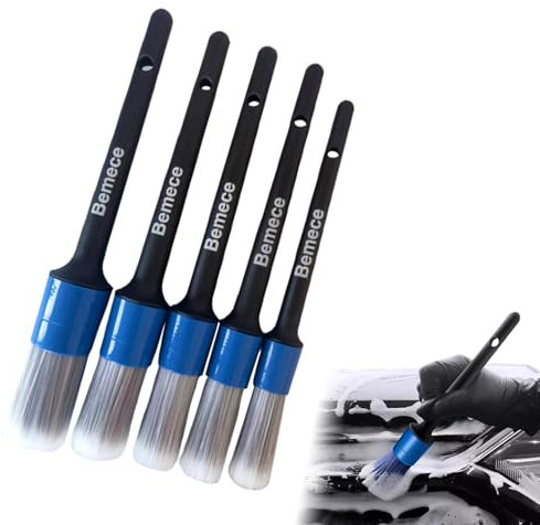5pcs Different Size Car Detailing Brushes, Soft Non-Scratch Car Interior Cleaning Brushes Car Detailing Kit for Cleaning Wheels, Interior, Exterior, Skylight, Leather, Air Vents, Emblems(Black+Blue)