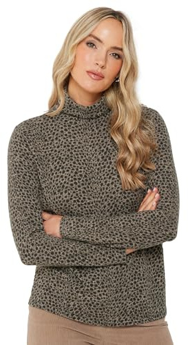 Long Tall Sally - LTS Tall Animal Print Soft Touch Roll Neck Jumper - Women's Brown