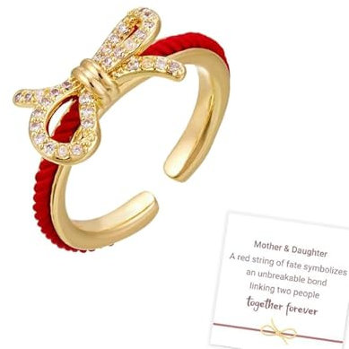 RICOKJRDE Anelli Coordinati Madre E Figlia con Filo Rosso del Destino, Anello del Legame Indistruttibile, Gioielli con Fiocco in Zirconia Cubica (1PC)