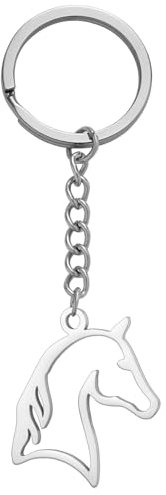 TEAMER Porte-clés délicat en forme de tête de cheval Pendentif animal cheval Bijou minimaliste en acier inoxydable pour amoureux des chevaux femmes et hommes (Argent)