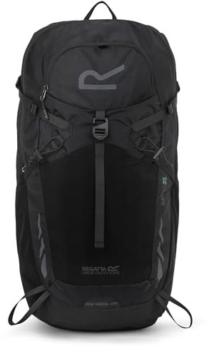 Regatta Rucksack Blackfell 35L, reflektierend, mit Metallrahmenstütze, perfekt für Walking, Wandern, Camping & Trekking, Schwarz, L, Casual