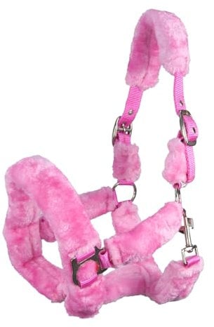 Brama West Halfter Pferd Arktis mit weichem Teddy-Kunstfell - Plüschhalfter (Pink, Full)