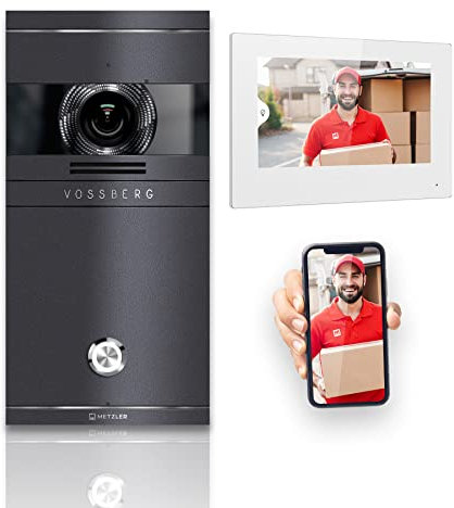 Metzler VDM10 2.0 Video Sprechanlage Komplett Set mit Laser Gravur Namensschild - LAN/POE - Türsprechanlage mit HD-Kamera und Bildschirm für 1 Familienhaus, in Eisenglimmer aus V2A Edelstahl
