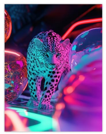 Artery8 Leopard and Neon Pink Blue Colour Party Balloons Living Room Extra Large XL Wall Art Poster Print