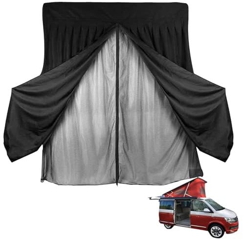 Rear Door Fly Screen for VW T5 T6, with Snap Set Fly Screen Mosquito Net, for T6.1 T5 California T6, Rear Door Mosquito Screen Net Center Zipper Closure, Trunk Ventilation Net for Outdoor Camping