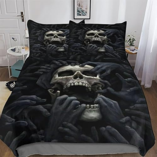 GGJJTT Gothic Totenkopf 3D Bettwäsche-Set, Bettbezug, Schlafzimmer Bettbezüge Für Mädchen Jungen, Mit Kissenbezügen Mikrofaser Deckenbezug Double 200x200cm