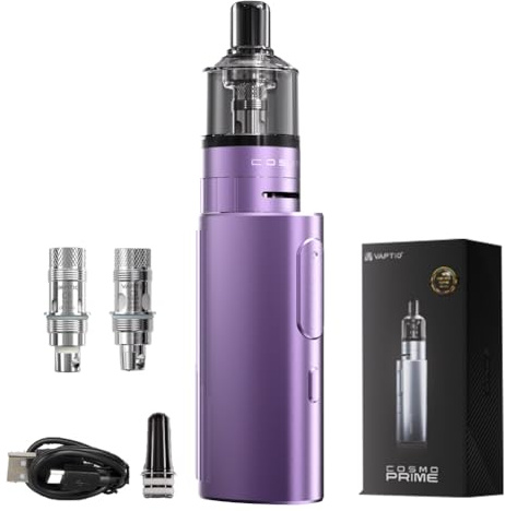 Original VAPTIO Cosmo Prime Kit Elektronische Zigarette 2400 mAh 40W Power Starter Kit, Vape Pen mit 2 Stück Cosmo Coil 0,4 Ohm (C8)/1,0 Ohm (C5),kein Liquid kein Nikotin (Lila)