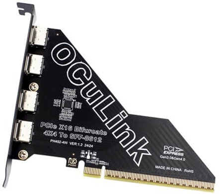 CY Adaptateur PCI-Express 4.0 PCIE 16x détachable vers Quatre Oculink SFF-8612 SFF-8611 VROC Externe Adaptateur Raid0 pour U.2 SSD eGPU Carte Graphique Externe Dock