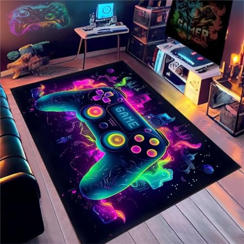 DLAYLQZG Gaming Controller Teppich - Rutschfester Teppich Für Gaming Zimmer, Bodenmatte Mit 3D Geometrischen Mustern, Jugendliche Kinder Spielzimmer Dekorative Für Wohnzimmer (Farbe 5,100x150cm)