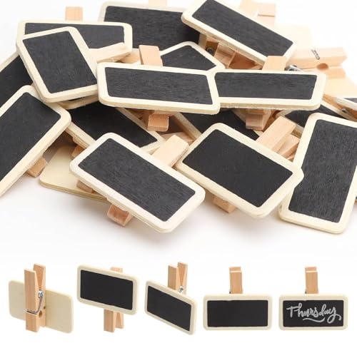 KQDRAVINE 50 WäScheklammern, Mini Tafeln zum Beschriften, WäScheklammern Holz mit Mini Kreidetafel, Holzklammern Klein mit Tafel für Hochzeitsdekoration zu Hause, Vanille-Blumentopf-Hochzeit