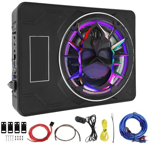 Luocute 800-W-Auto-Sound-Subwoofer, 10-Zoll-Aktiv-Auto-Subwoofer Unter Dem Sitz, Eingebauter Verstärker, 800-W-Spitzenleistung, Blaue und LED-Leuchten, Fernbedienung, für LKW-SUV, (Colorful)