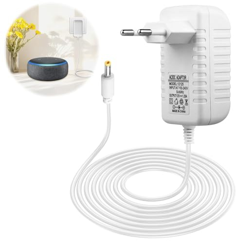 15 W Alimentatore per Echo Dot, 12 V/1.25 A Adattatore di alimentazione per Echo Dot (5e/4e/3 gen), Echo Show 5(2/1° gen), Echo Dot con orologio (4/3° gen), Echo Dot Kids Edition, Echo Spot, Cavo 2M