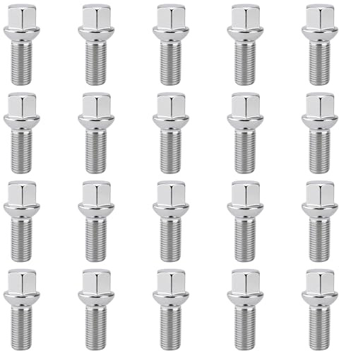 20 Stück M14x1,5 Radschrauben, Kugelbund 28mm Schaftlänge Radbolzen | aus Legiertem Stahl, Kompatibel mit Audi Volkswagen OEM-RÄDERN, Schlüsselweite: 17mm (Silber)