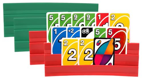 4 stycken korthållare, spelkort, 3 ramper, spelkortshållare för poker/UNO med magnetiskt spelkortsställ, böjd design för barn, vuxna och seniorer, artrit (2 röda + 2 gröna)